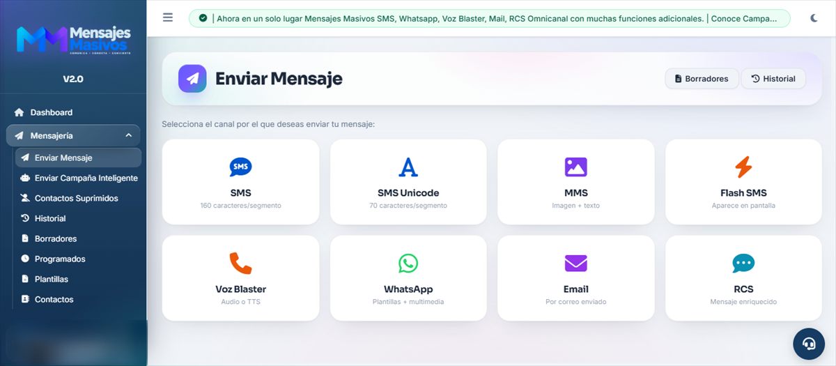 Enviar un mensaje: los ocho formatos de envío en una sola pantalla